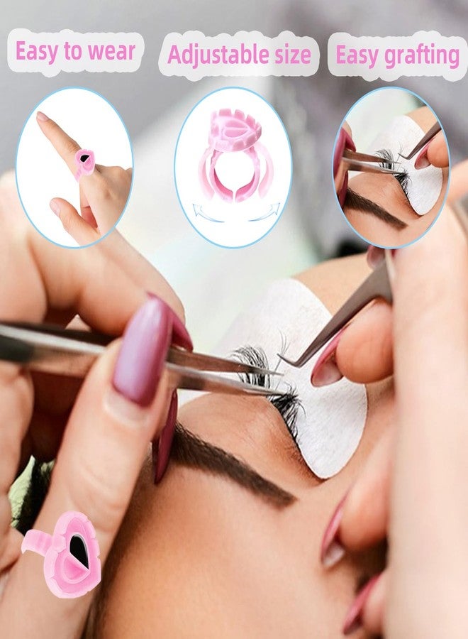 TKYZMS 300PCS Pink Disposable Glue Rings for Eyelash Extensions, Adjustable Pigment Holder Cups for Eyebrow Eyeliner Nail Art, Flexible Plastic Lash Rings, Lightweight Professional Beauty Supplies - Image 2